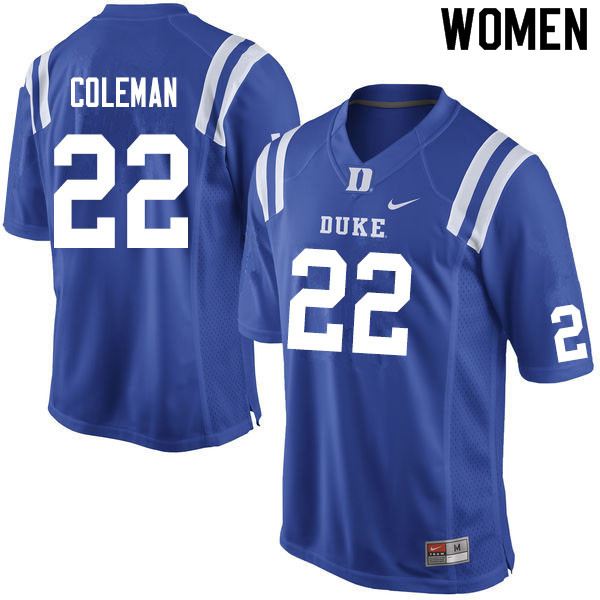 Women #22 Jaylen Coleman Duke Blue Devils College Football Jerseys Sale-Blue